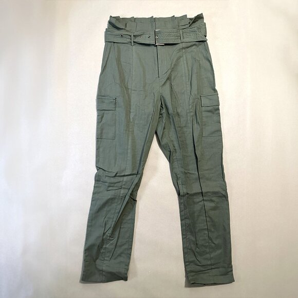 NWOT Showpo Kaori Belted Paper Bag Waist Utility Pants in Khaki Green - Size 8 - Picture 2 of 8